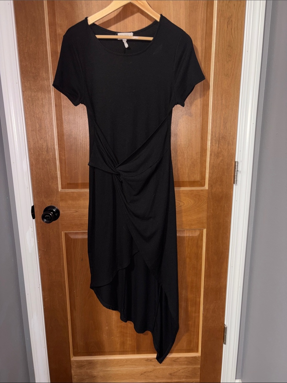 Women's Fitted Black Knot-Front Asymmetrical Dress